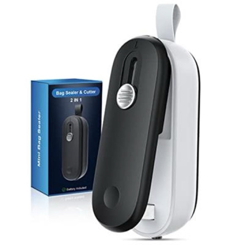 QIBOX Mini Bag Sealer & Cutter Handheld in Black White